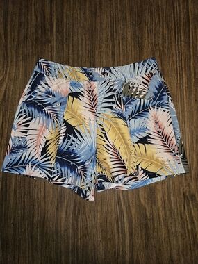 Reef Tropical Palm Print Bermuda Shorts - Blue/Yellow/Pink